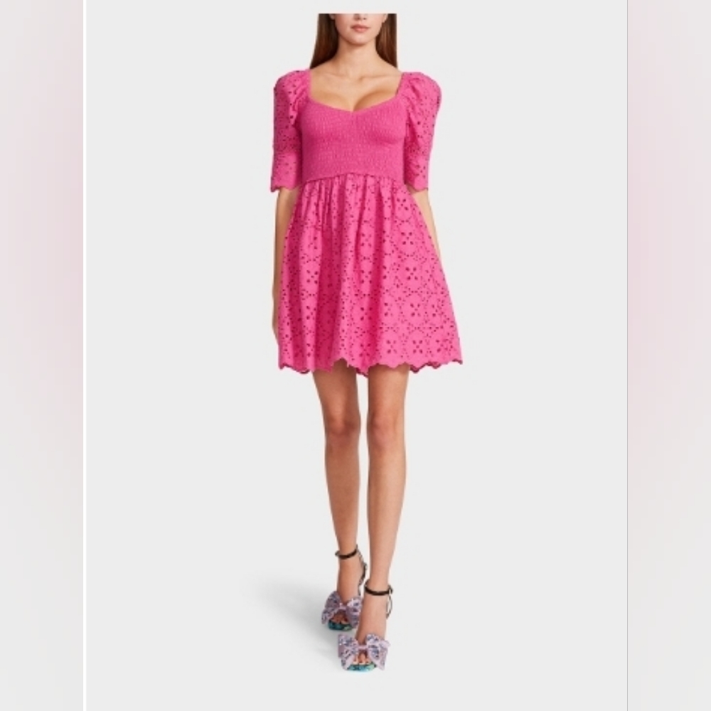 Betsey Johnson Hot Pink Eyelet Lace Mini Dress size medium